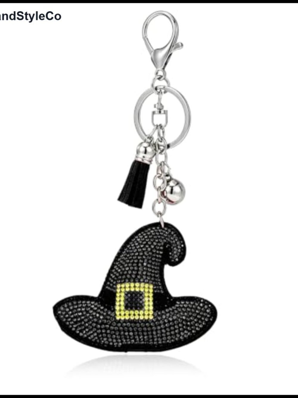 Rhinestone Witch Hat Keychain Sparkly Halloween Charm Metal
